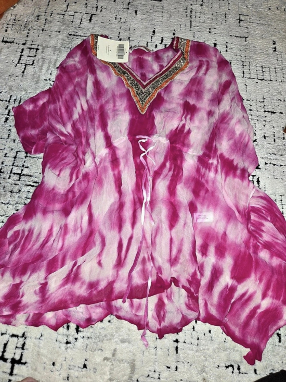 Boston Proper pink tie-dye embellished tunic Womens Size 4 NWT
